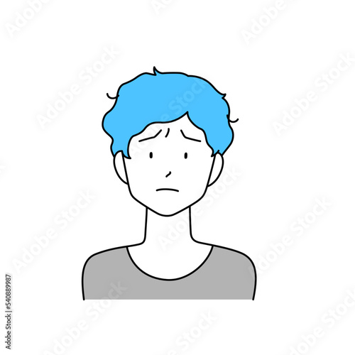 くせ毛に悩んでいる男性のイラスト（白背景・ベクター・切り抜き）