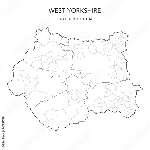 Administrative Map of West Yorkshire with County, Metropolitan Districts and Civil Parishes as of 2022 - United Kingdom, England - Vector Map photo