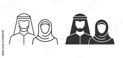 Icons of Muslim men and women in national clothes. Vector illustration.
