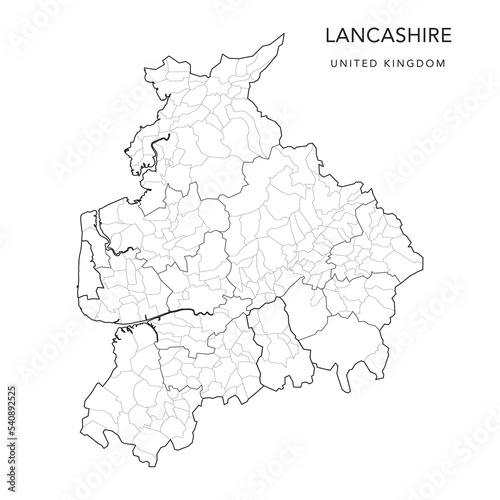 Administrative Map of Lancashire with Counties, Districts and Civil Parishes as of 2022 - United Kingdom, England - Vector Map photo