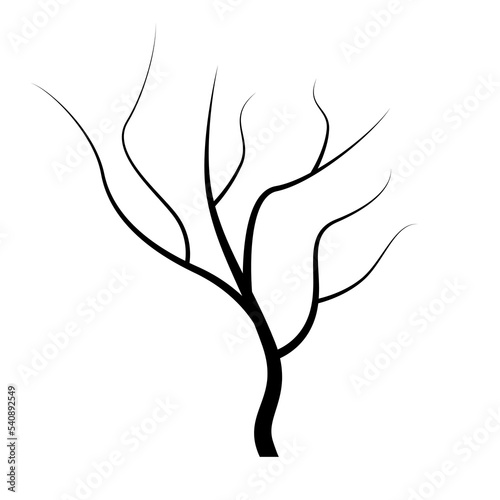 Black silhouette of bare tree isolated on white background. Halloween Flat style vector