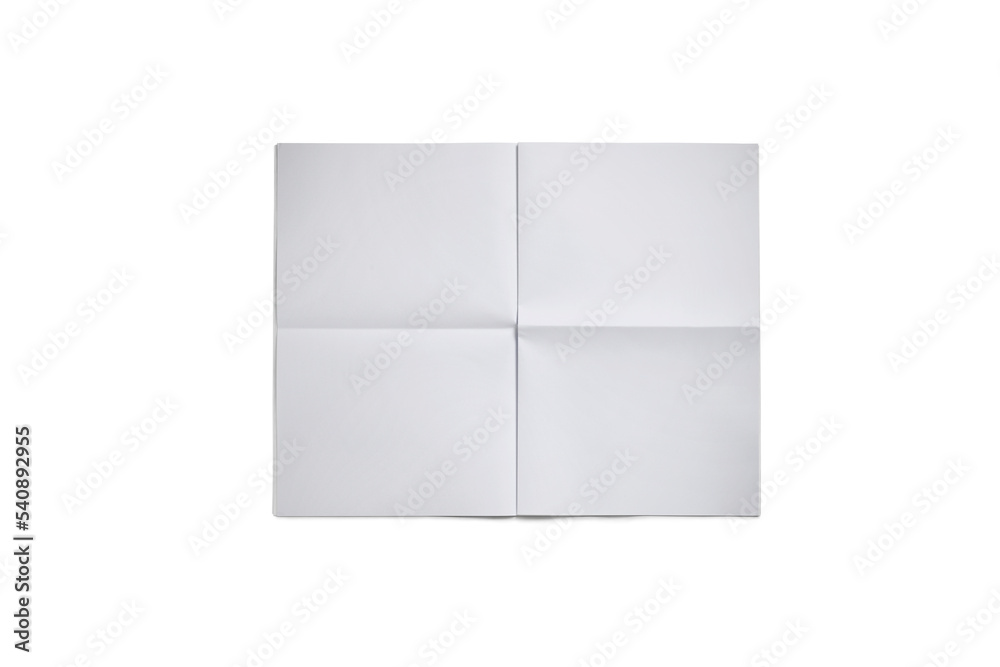 Empty, blank, white newspaper Mock up, front page on isolated background. Folded newspaper mockup. 3d rendering. - obrazy, fototapety, plakaty 