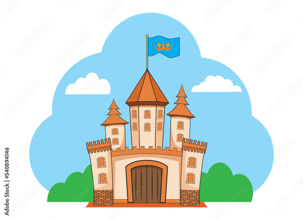cute cartoon castle with background drawing in vector