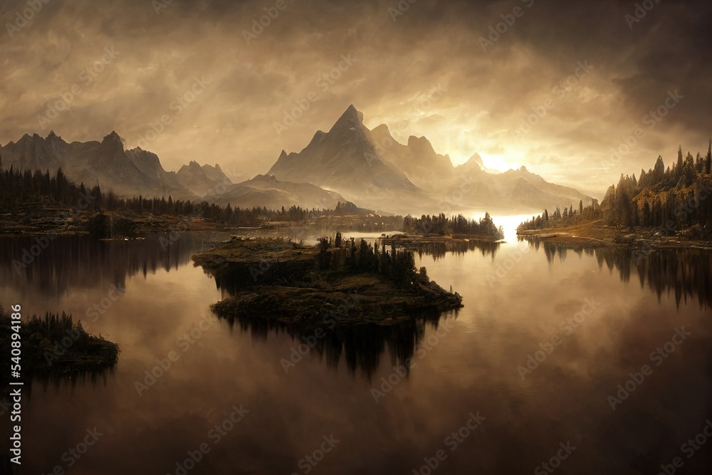 Obraz premium Fantasy lake illustration