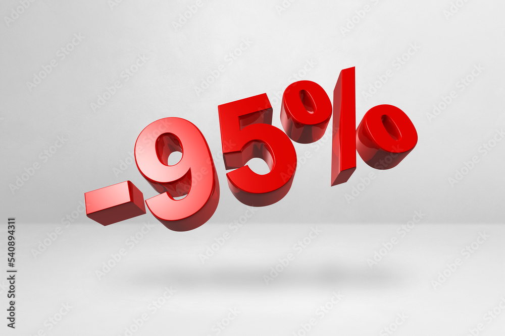 95% off discount offer. 3D illustration isolated on white. Promotional price rate 95% off discount offer. 3D illustration isolated on white. Promotional price rate