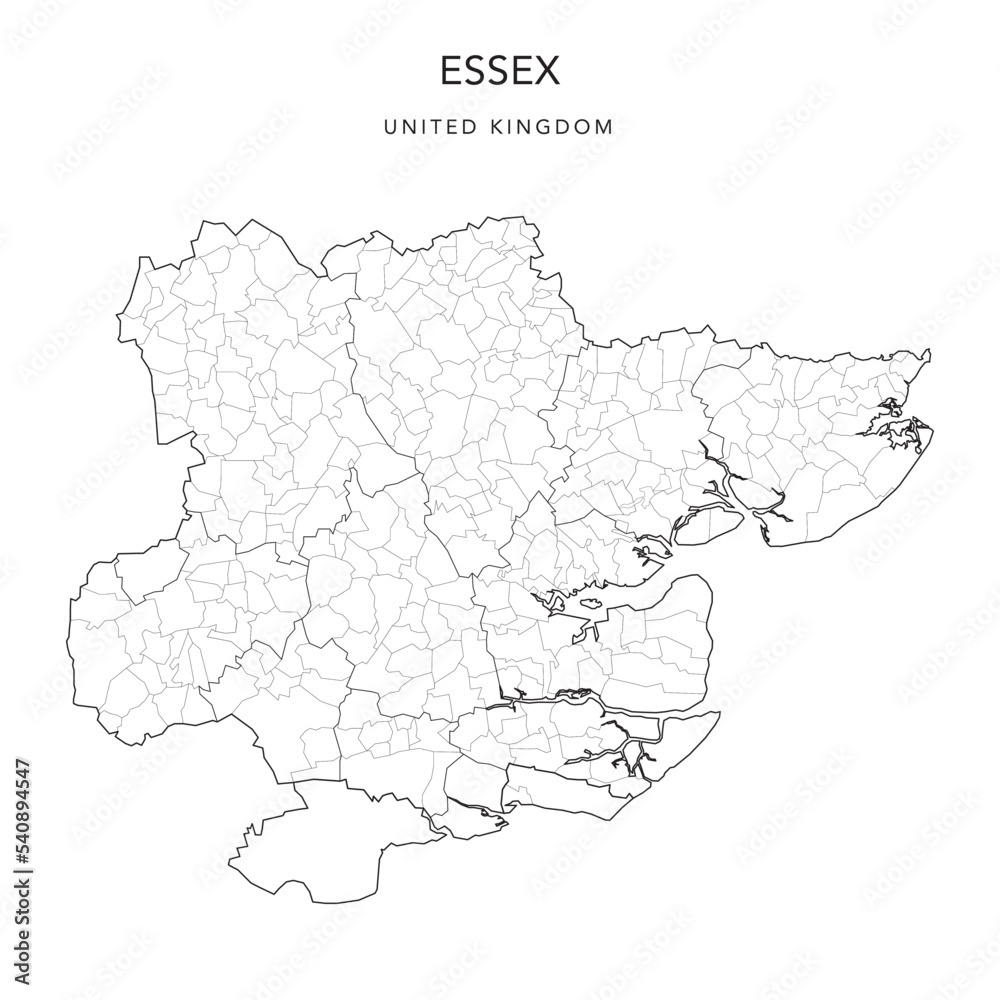 Administrative Map of Essex with Counties, Districts and Civil Parishes as of 2022 - United Kingdom, England - Vector Map