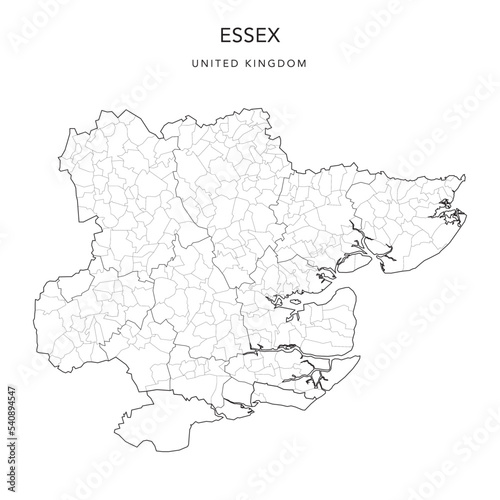 Administrative Map of Essex with Counties  Districts and Civil Parishes as of 2022 - United Kingdom  England - Vector Map