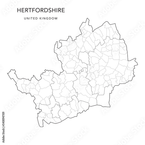 Administrative Map of Hertfordshire with County, Districts and Civil Parishes as of 2022 - United Kingdom, England - Vector Map