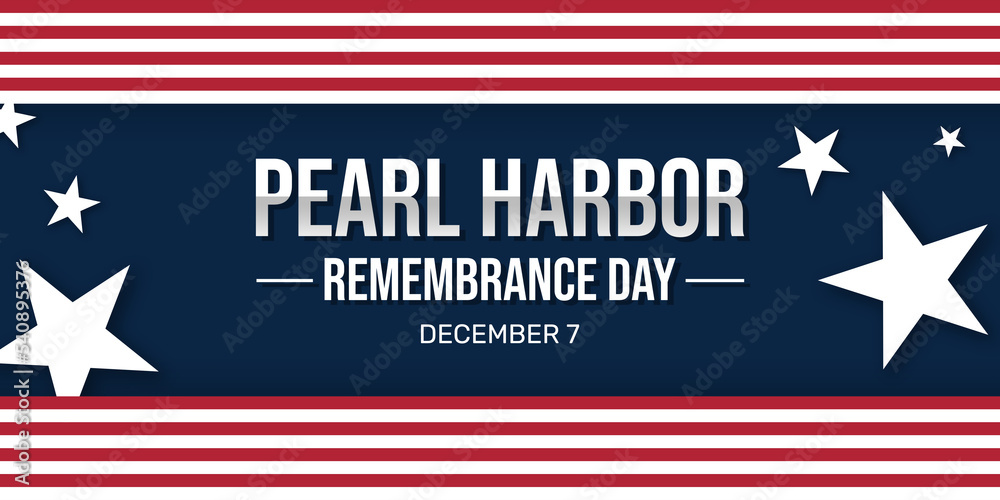 Pearl Harbor Remembrance Day Banner design in Retro style with United States flag stripes and stars. Day of Remembering pearl harbor victims, backdrop