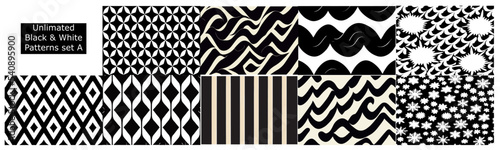 black and white seamless pattern ultimate set A