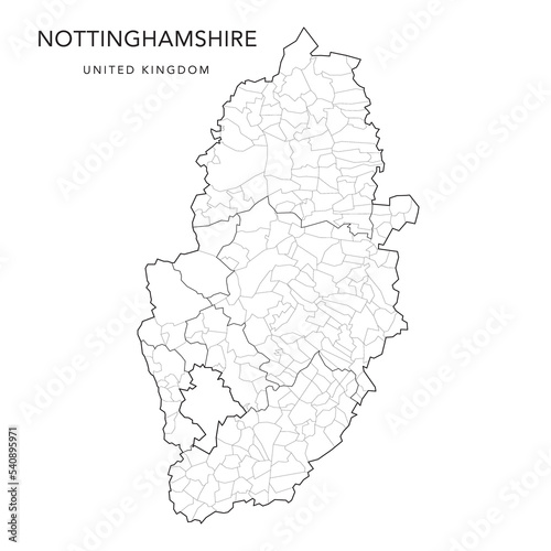 Administrative Map of Nottinghamshire with Counties, Districts and Civil Parishes as of 2022 - United Kingdom, England - Vector Map photo