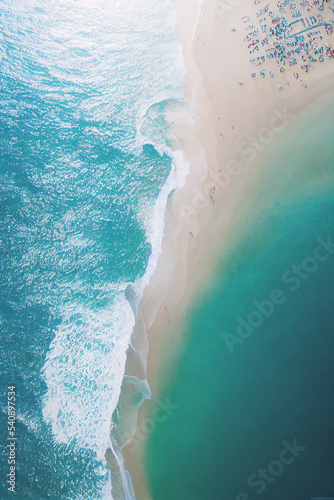 Relaxing aerial beach scene, summer vacation holiday template banner. Perfect aerial drone top view