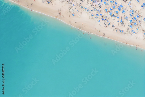 Relaxing aerial beach scene  summer vacation holiday template banner. Perfect aerial drone top view