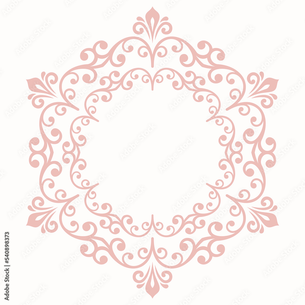 Elegant vintage vector ornament in classic style. Abstract traditional ornament with oriental elements. Classic round pink vintage pattern