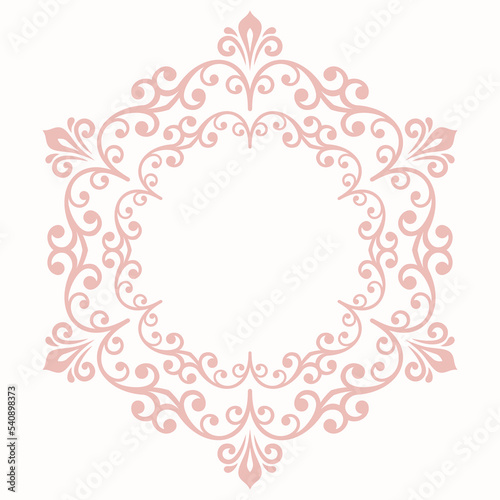 Elegant vintage vector ornament in classic style. Abstract traditional ornament with oriental elements. Classic round pink vintage pattern