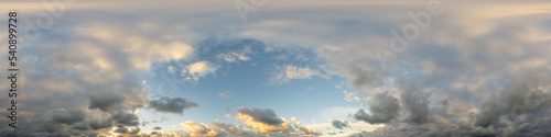 Wallpaper Mural Dramatic sunset sky panorama with Cumulus clouds. Seamless hdr 360 pano in spherical equirectangular format. Complete zenith for 3D visualization, game and sky replacement for aerial drone panoramas Torontodigital.ca