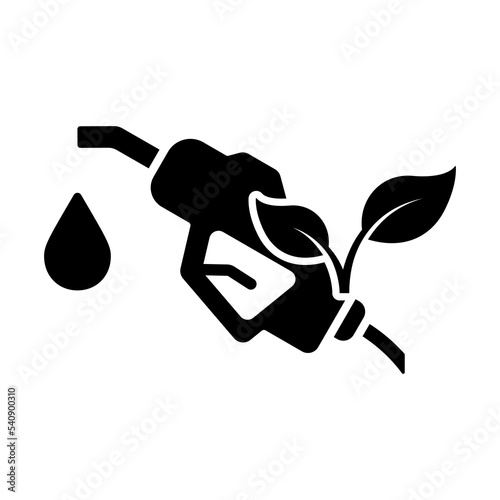 Ecology Gas Station Silhouette Icon. Eco-Friendly Oil Gas Industry Glyph Pictogram. Fuel Nozzle Holder Eco Power with Leaf for Transportation Sign. Petroleum Energy Pump. Isolated Vector Illustration