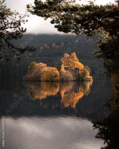 Loch an Eilein island in autumn, Scotland photo