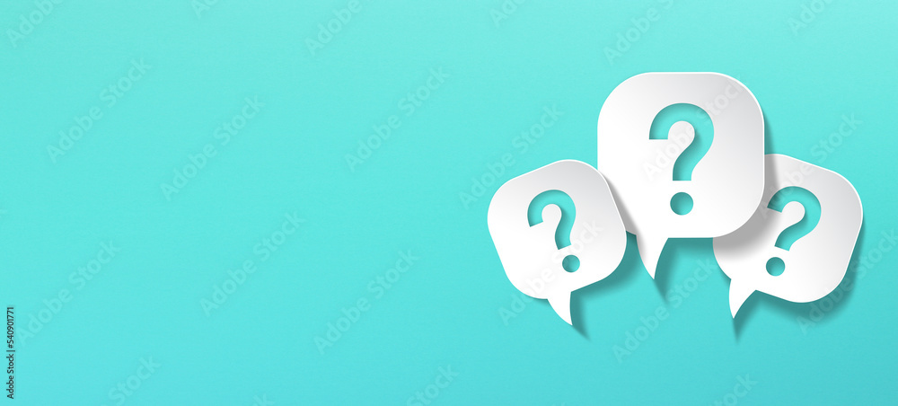 Question mark with speech bubble on blue background Question mark with speech bubble on blue background