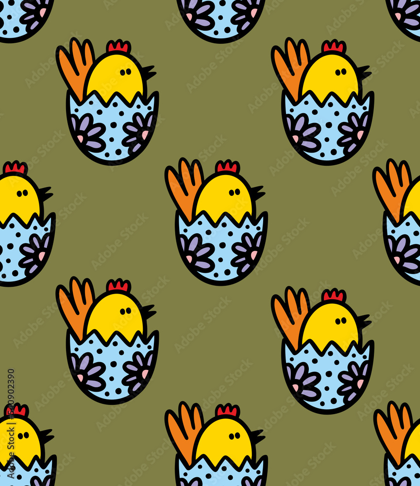 Seamless pattern of easter painted eggs with chicken in it. Seamless pattern of easter painted eggs with chicken in it.