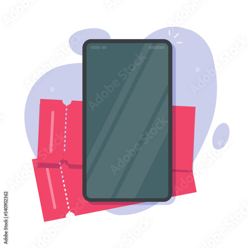 Phone tickets flight and cinema or train coupon blank template vector, cellphone online voucher promo travel book graphic illustration 3d, digital electronic technology app screen mockup image