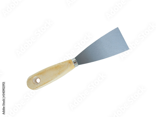 wall spatula with wooden handle, metal spatula isolated on white background