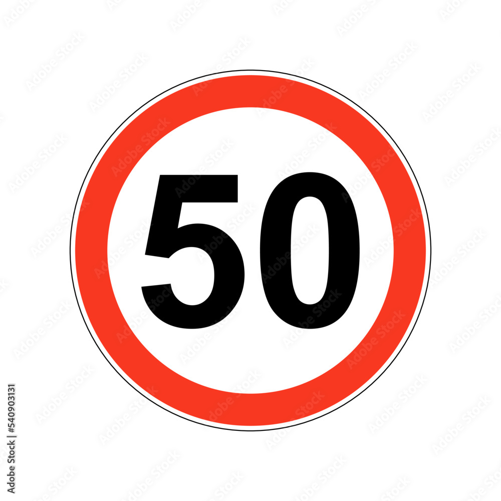 Road sign of 50 speed limit on white background. Road sign of 50 speed limit on white background.