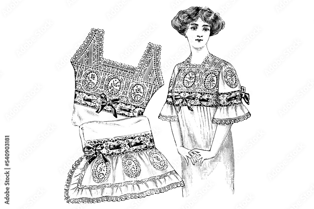 Fashion Lingerie Underwear undergarments for women - Vintage Illustration