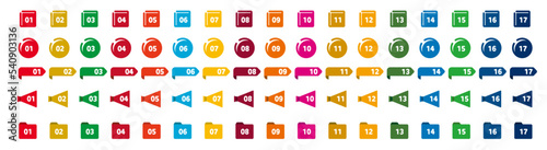 SDGsカラーの数字アイコンセット。白背景にベクターイラスト。