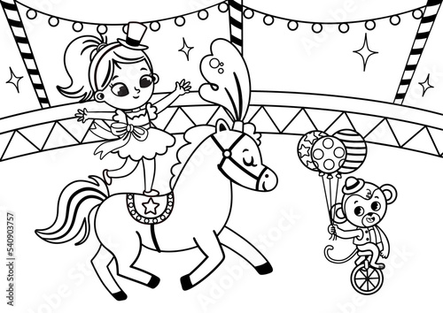Painting activity in the circus theme for children. Vector illustration.