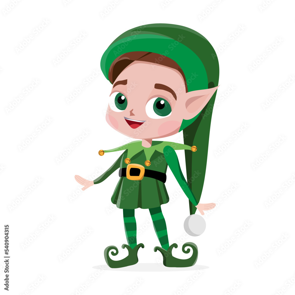 happy standing colored elf on white background happy standing colored elf on white background