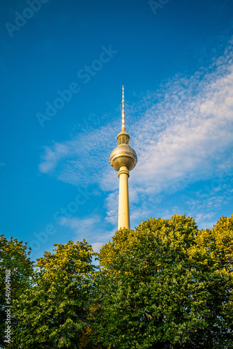 Vertical shot of the television tower Berliner Fernsehturm in central Berlin, Germany