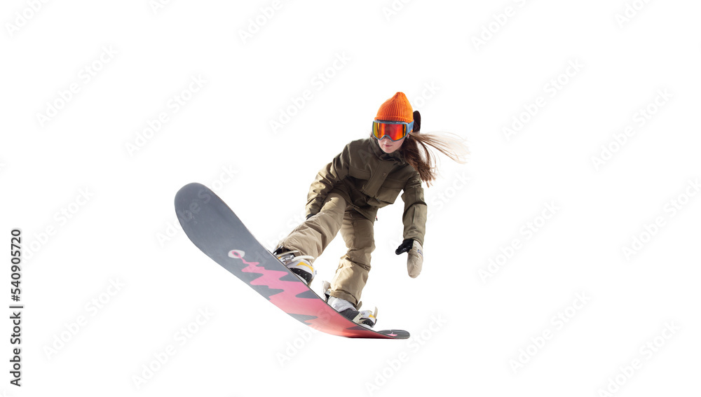Snowboarder girl isolated on white Snowboarder girl isolated on white