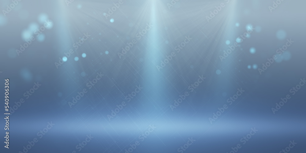 Bright wide blue background with spotlight. Stage, light and music concept.