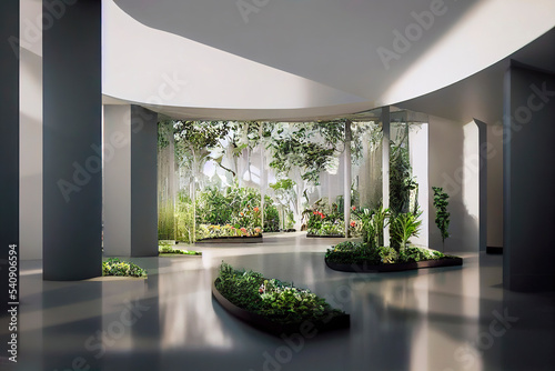 Obraz na płótnie Background with modern interior biophilic courtyard design,  Generative AI