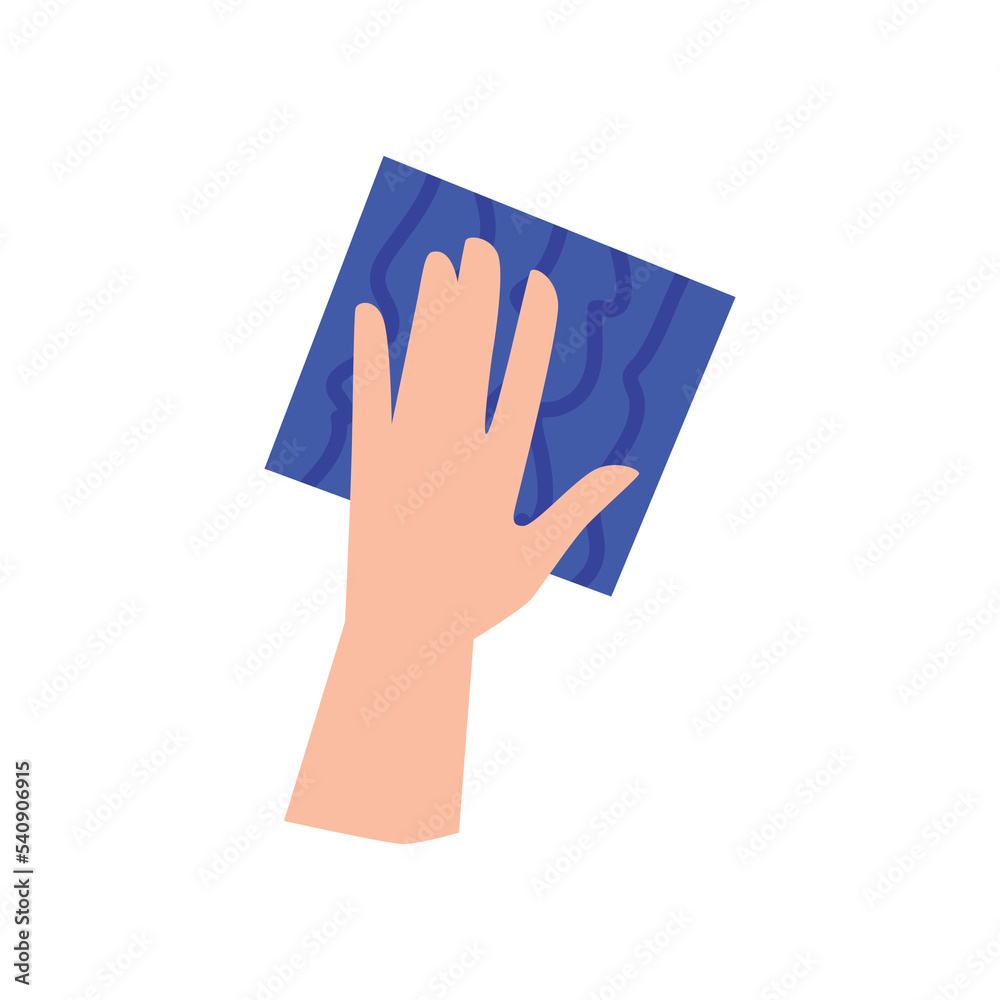 Hand with rag for wiping dust and cleanliness flat vector illustration ...