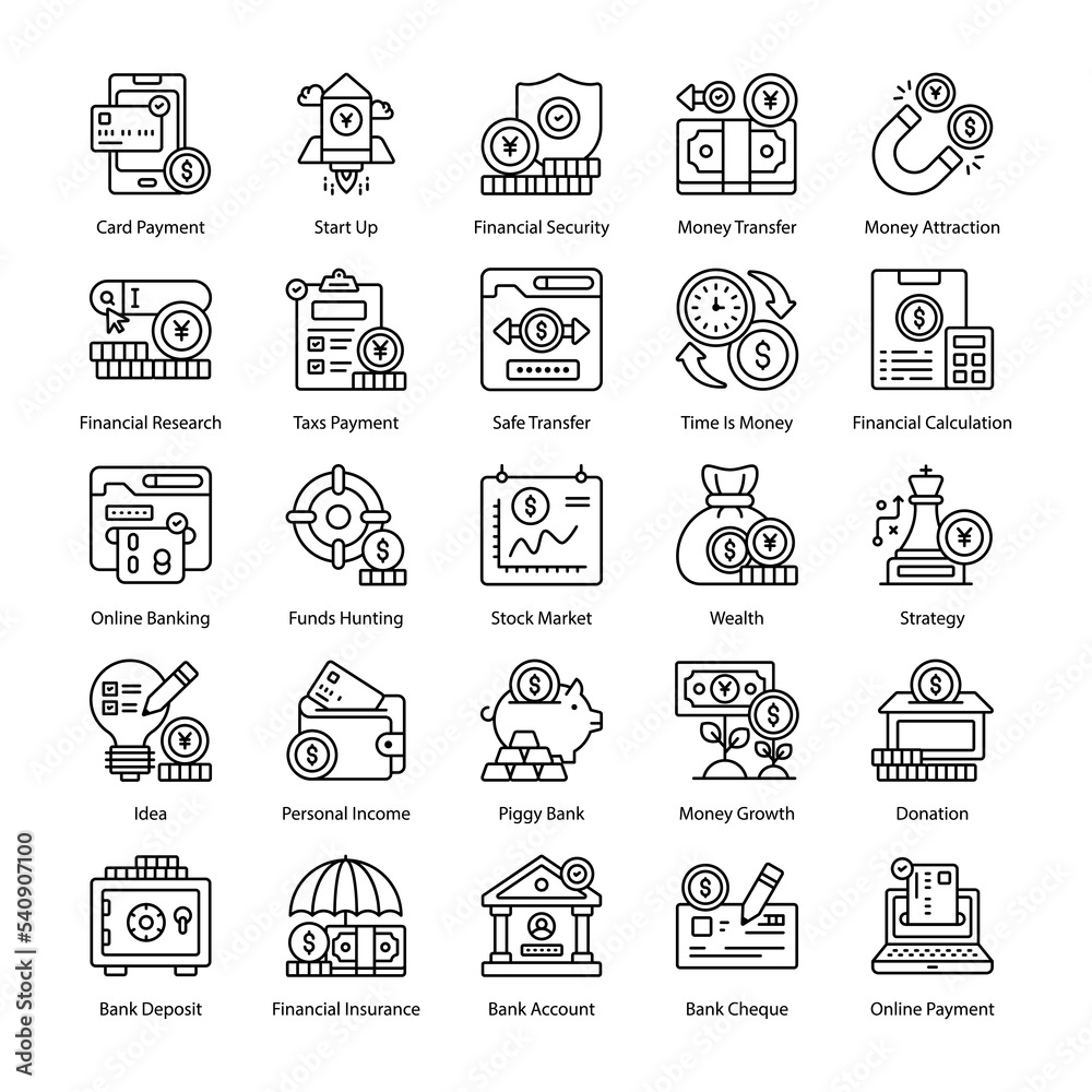 Banking and finance Related Vector Icons set. modern style vector illustration