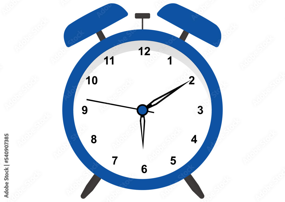 Blue alarm clock wake-up time in flat style Blue alarm clock wake-up time in flat style