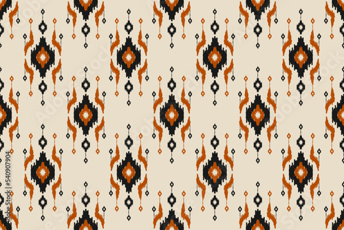 Ethnic ikat seamless pattern in tribal. Aztec geometric ethnic ornament print. Ikat pattern style. Design for background, wallpaper, illustration, fabric, clothing, carpet, textile, batik, embroidery.