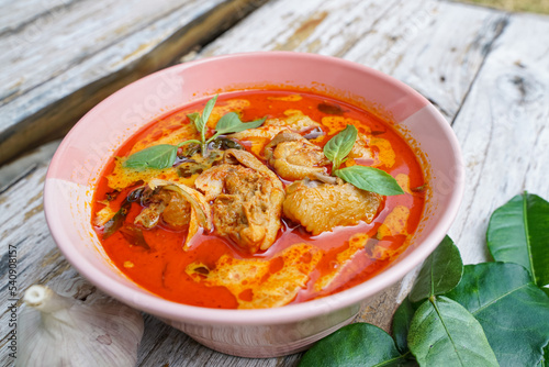 : Thai Food Red Curry Chicken with Bamboo Shoots It is a popular Thai food and is meticulous in cooking.