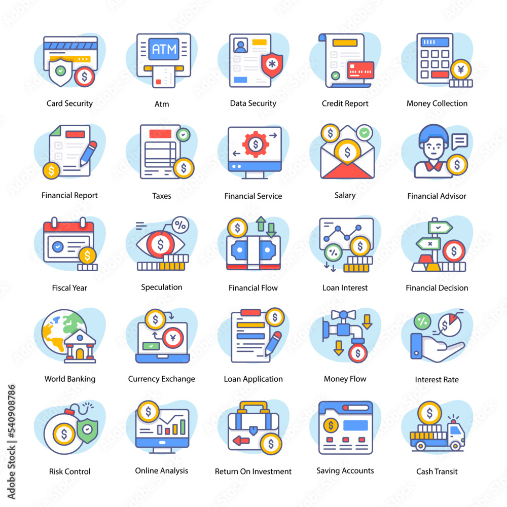 Banking and finance Related Vector Icons set. modern style vector illustration