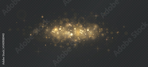 Golden sequins glow with many lights. Glittering dust. Luxurious background of golden particles.
