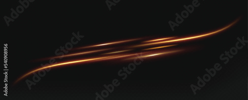 Gold horizontal lens flares pack. Laser beams, horizontal light rays. Glow transparent vector light effect set, explosion, shine, spark, solar flare.