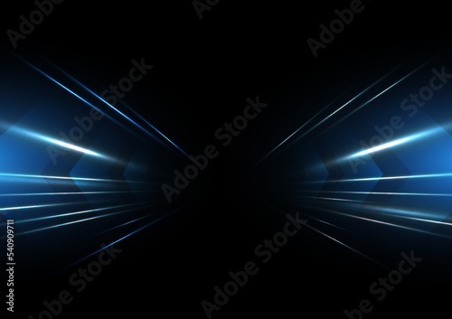 Abstract blue speed light effect on black background vector illustration.