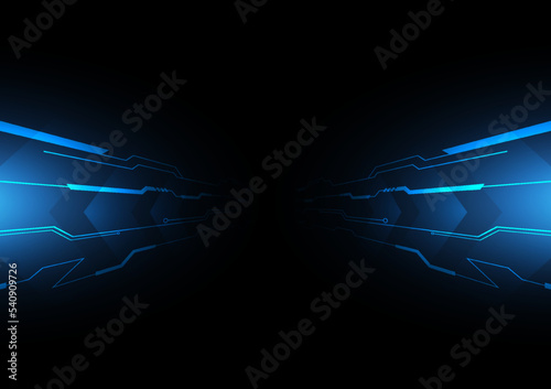 Abstract blue speed light effect on black background vector illustration.