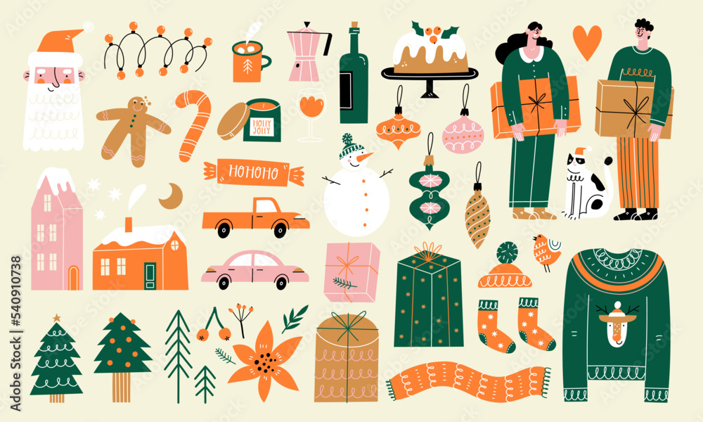 Set of elements for Christmas design. Traditional holiday decorations. Set of elements for Christmas design. Traditional holiday decorations.