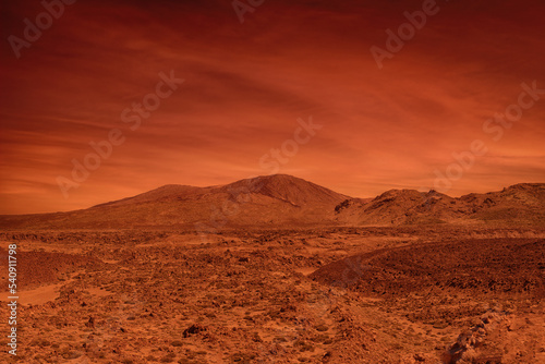 Distant Martian Mountains from the Desert Landscape of the Planet Mars