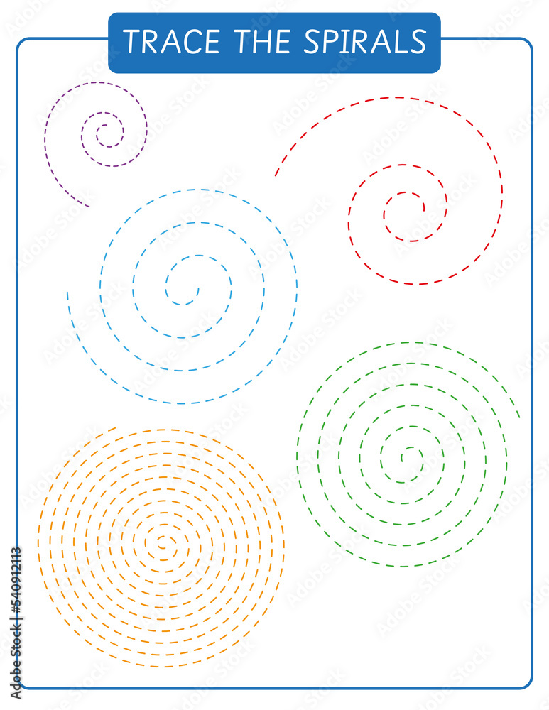 Tracing practice for preschool. Spirals tracing worksheet for kids