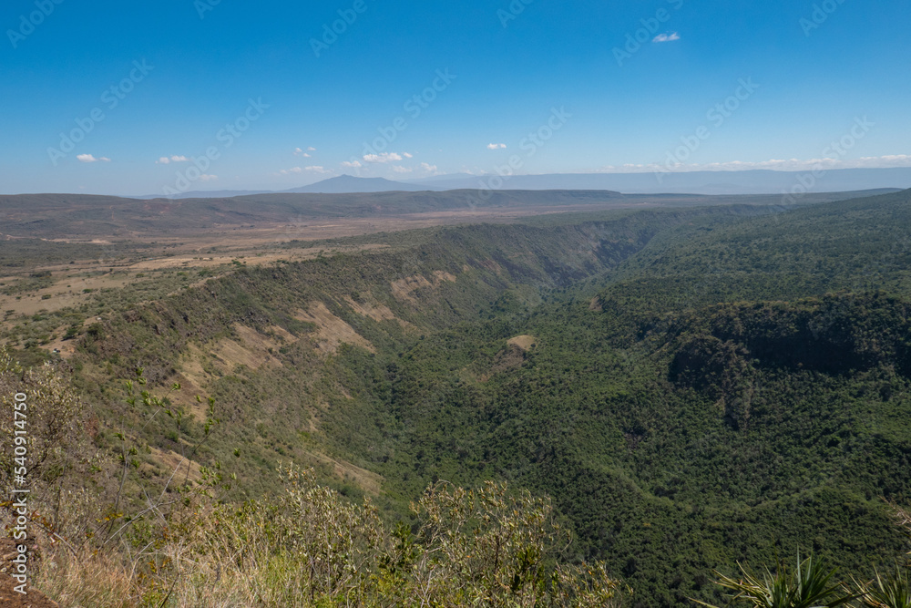 Scenic view of the volcanic crater on Mount Suswa in rural Kenya