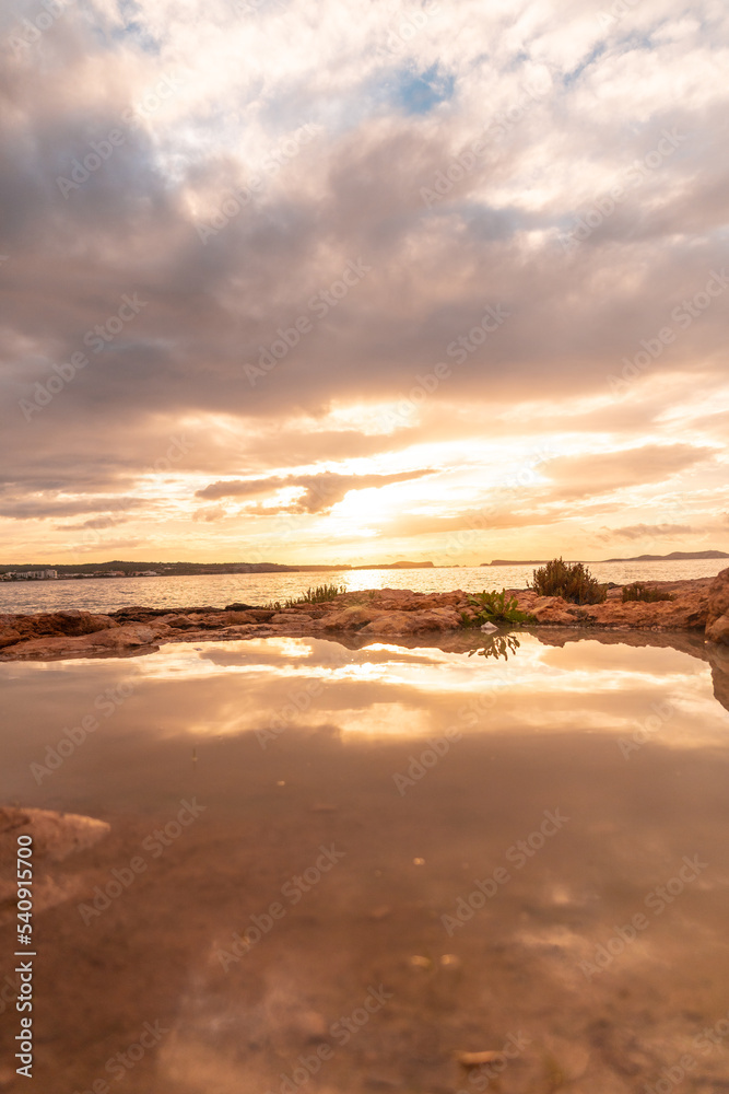 Fototapeta premium Beautiful sunset on the west promenade in San Antonio Abad, Ibiza Island. Balearic